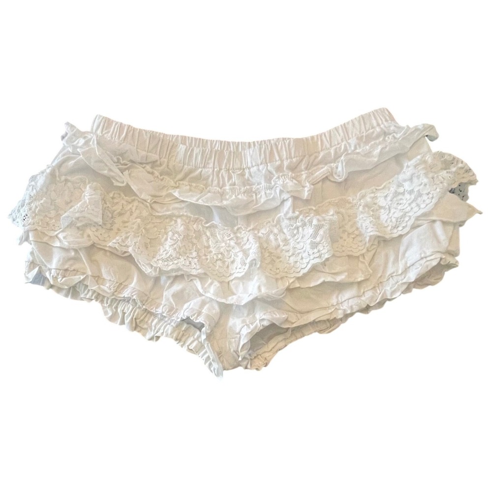 Finesse Womens White Cotton Ruffle Lace Bloomer Shorts Size S Coquette Victorian